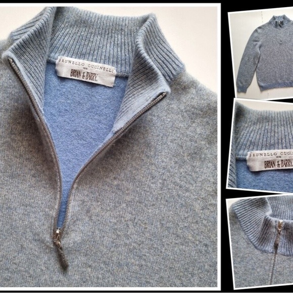 Brunello Cucinelli Other - BRUNELLO CUCINELLI Cashmere Wool blend 1/4 Zip pullover Sweater heather blue.